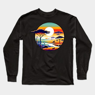 Sunset Safari - Serengeti Wildlife Silhouette Long Sleeve T-Shirt